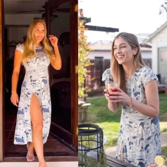 Reformation Gavin Blue White Portugal Printed Open Back Cap Sleeve Midi Dress - Picture 16 of 16